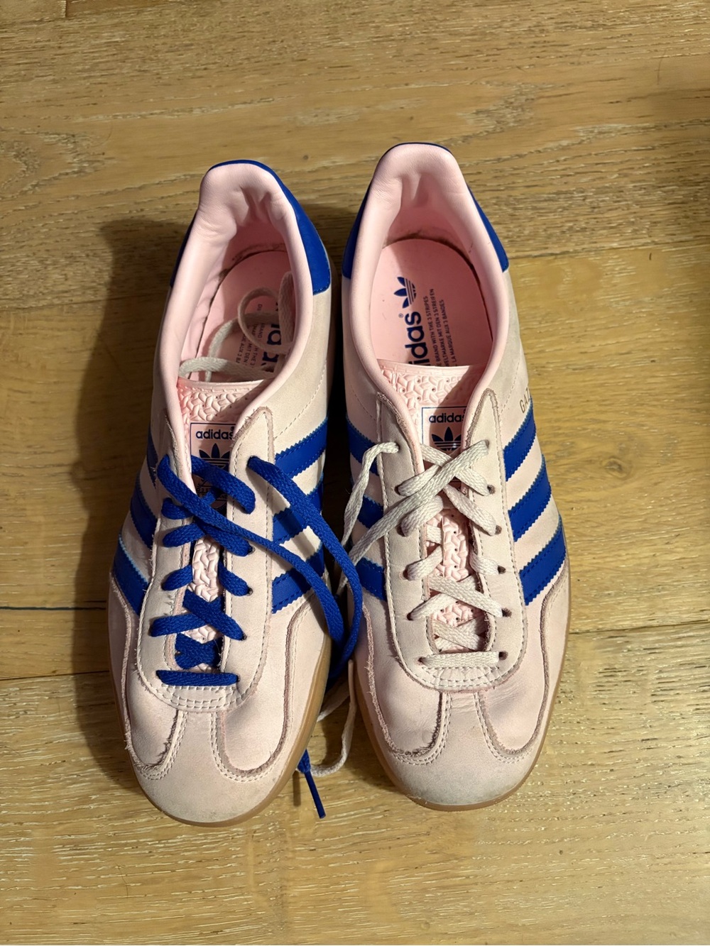 adidas Pink with Blue Three-Stripe Low-Top Sneakers